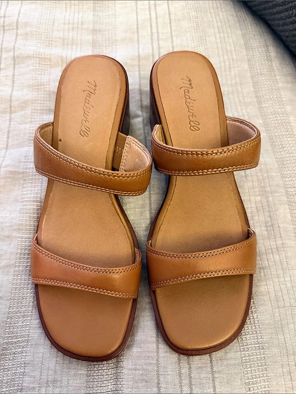 Madewell The Saige Double-Strap Sandal in Leather Brown Block Heel US 9